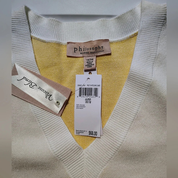 Philosophy women's sweater V neck, knit, pull on, striped, long sleeve, 1X. - Picture 12 of 16